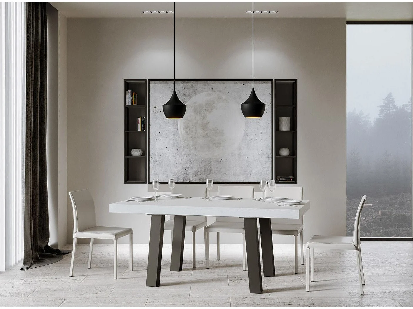 Table à manger rectangulaire blanc et pieds métal anthracite Bidy 180cm