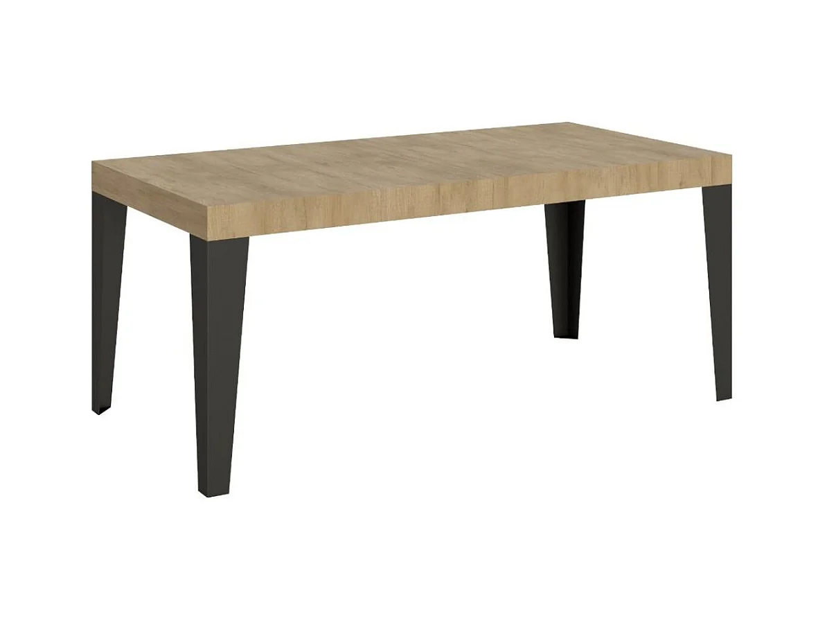 Table rectangulaire 160cm chêne clair et pieds métal anthracite Flavio 6 places