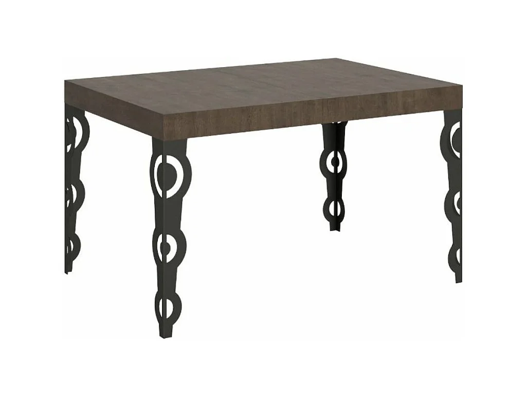 Table rectangulaire orientale 6 places L 130cm bois foncé et pieds métal anthracite Kazay