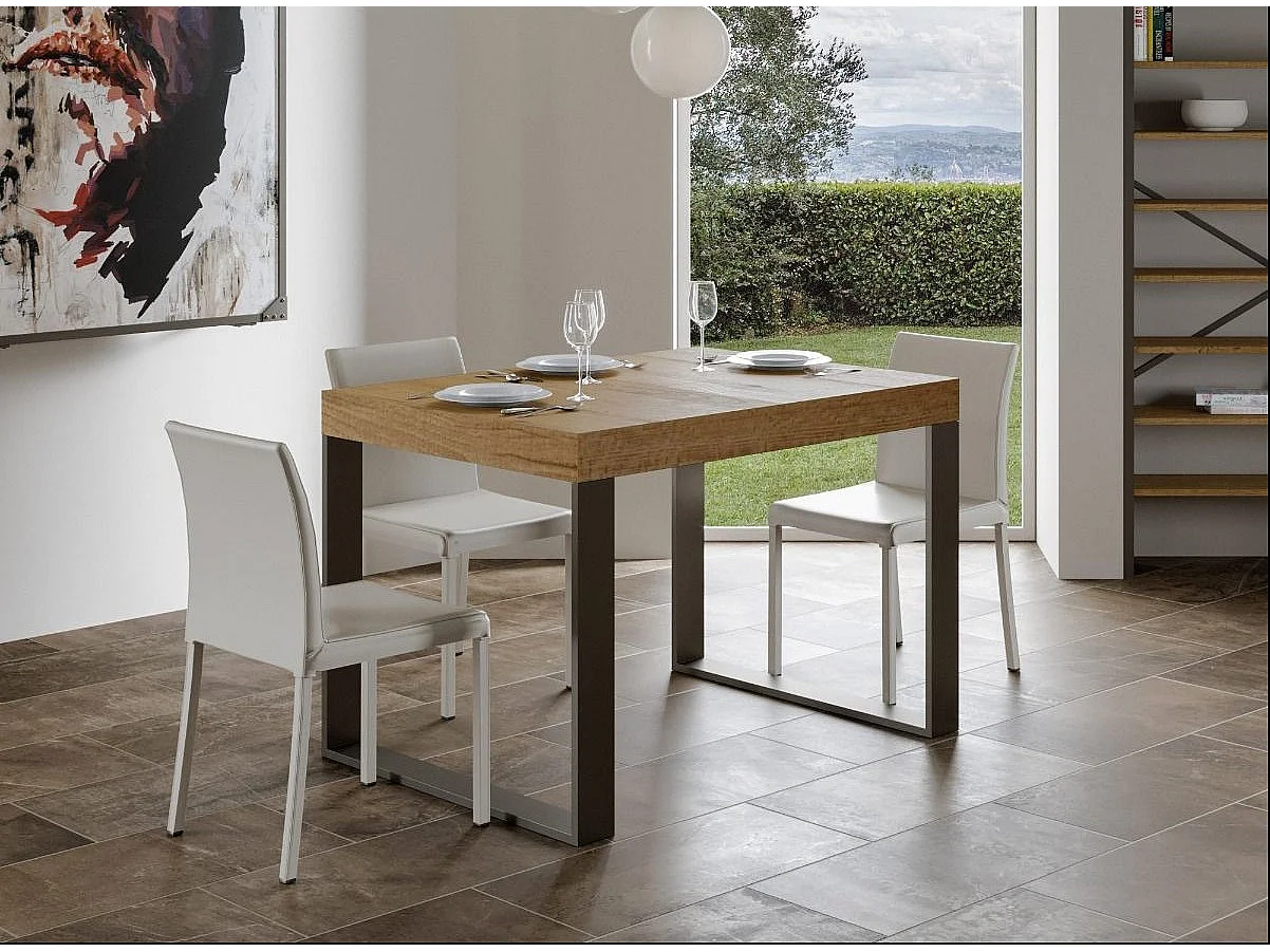 Table à manger moderne bois clair et pieds métal anthracite Tiroz 130cm