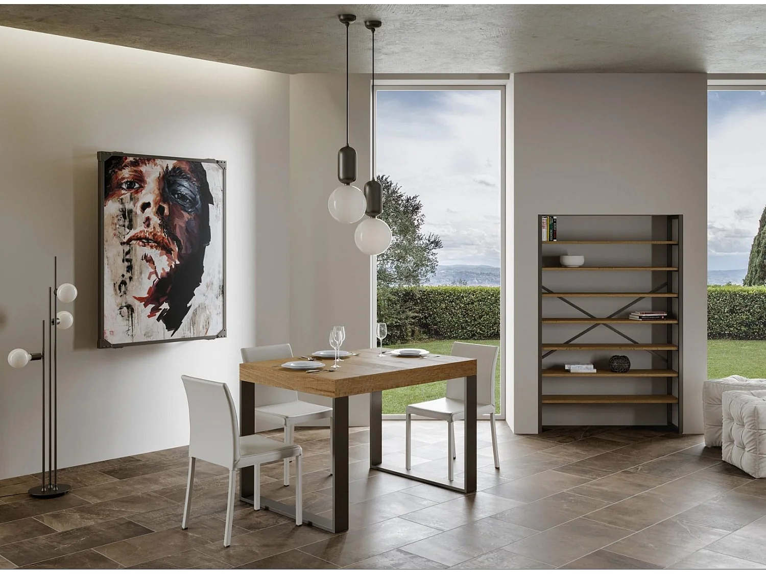 Table à manger moderne bois clair et pieds métal anthracite Tiroz 130cm