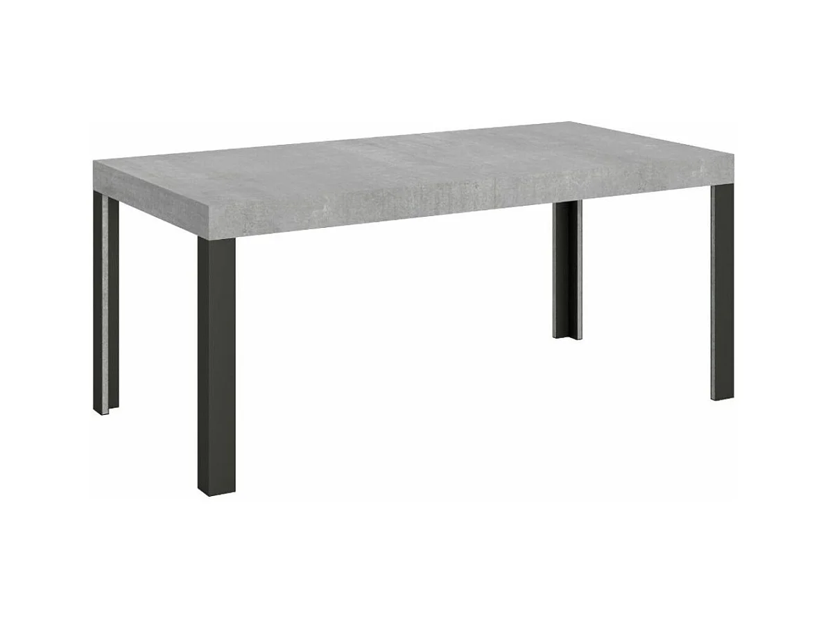Table à manger rectangulaire gris béton et pieds métal gris foncé Liva 180cm