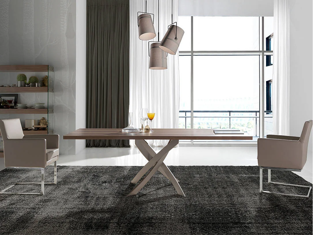 Table rectangulaire bois noyer et acier chromé Gala-Dimensions L 180 x P 95 x H 75 cm