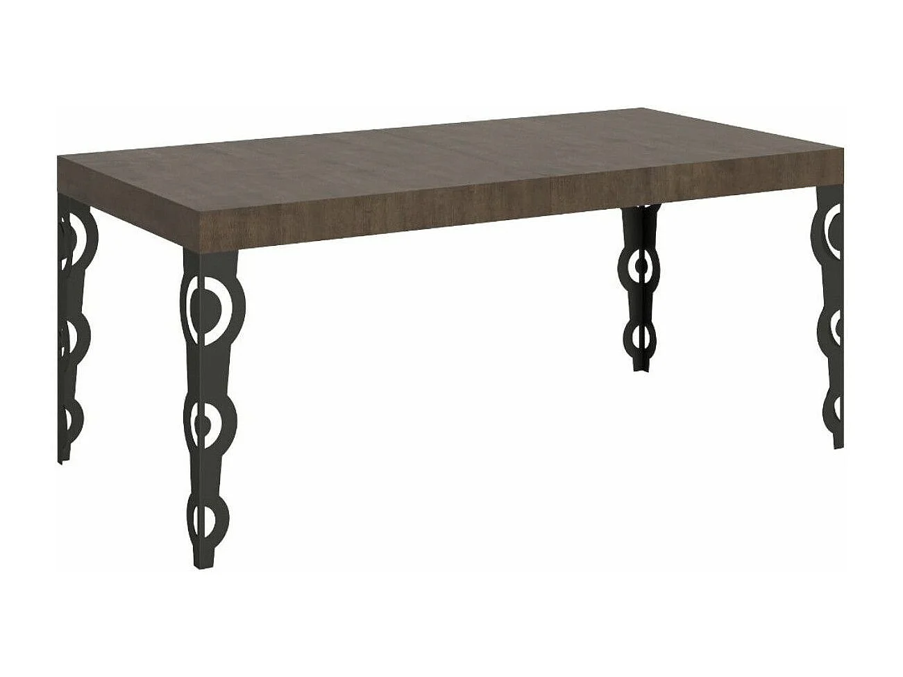 Table rectangulaire orientale 6 places L 160cm bois foncé et pieds métal anthracite Kazay