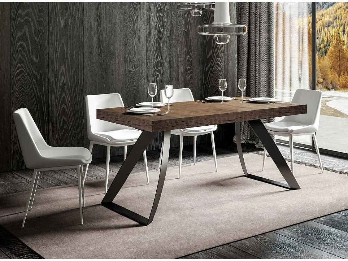 Mesa de diseño Volta 160 cm nogal con patas de metal curvadas antracita