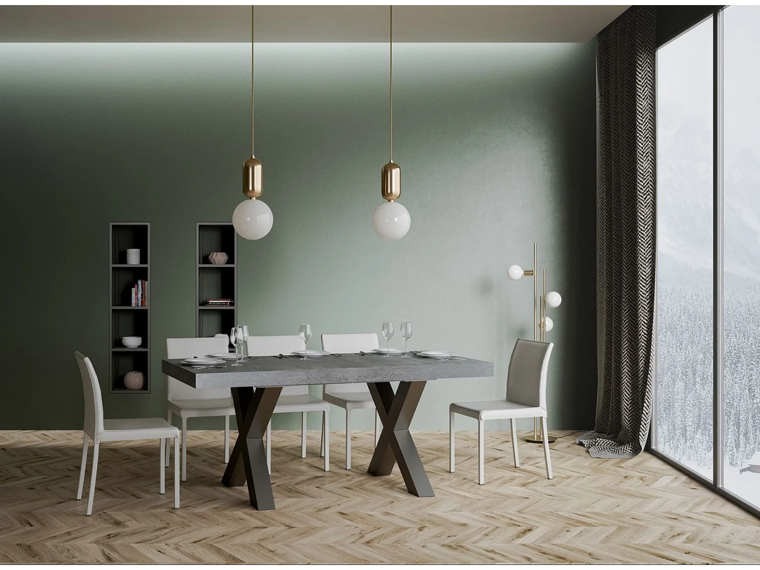 Mesa de comedor rectangular Tsara 160 cm de hormigón gris con patas de metal gris oscuro