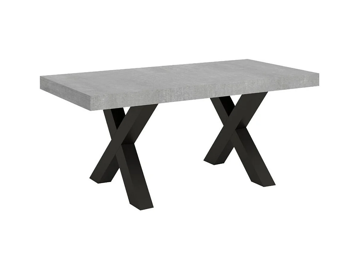 Table à manger rectangulaire gris béton et pieds métal gris foncé Tsara 160cm