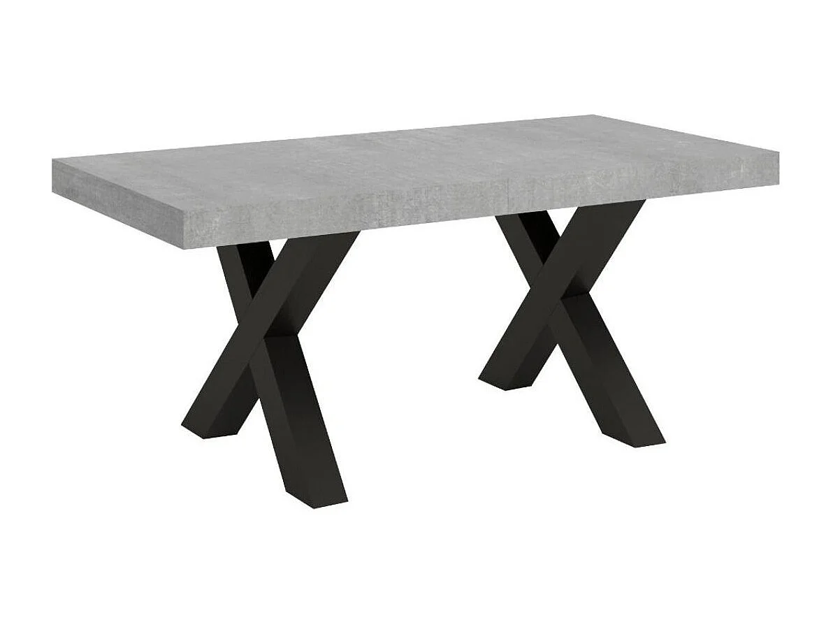 Table à manger rectangulaire gris béton et pieds métal gris foncé Tsara 160cm