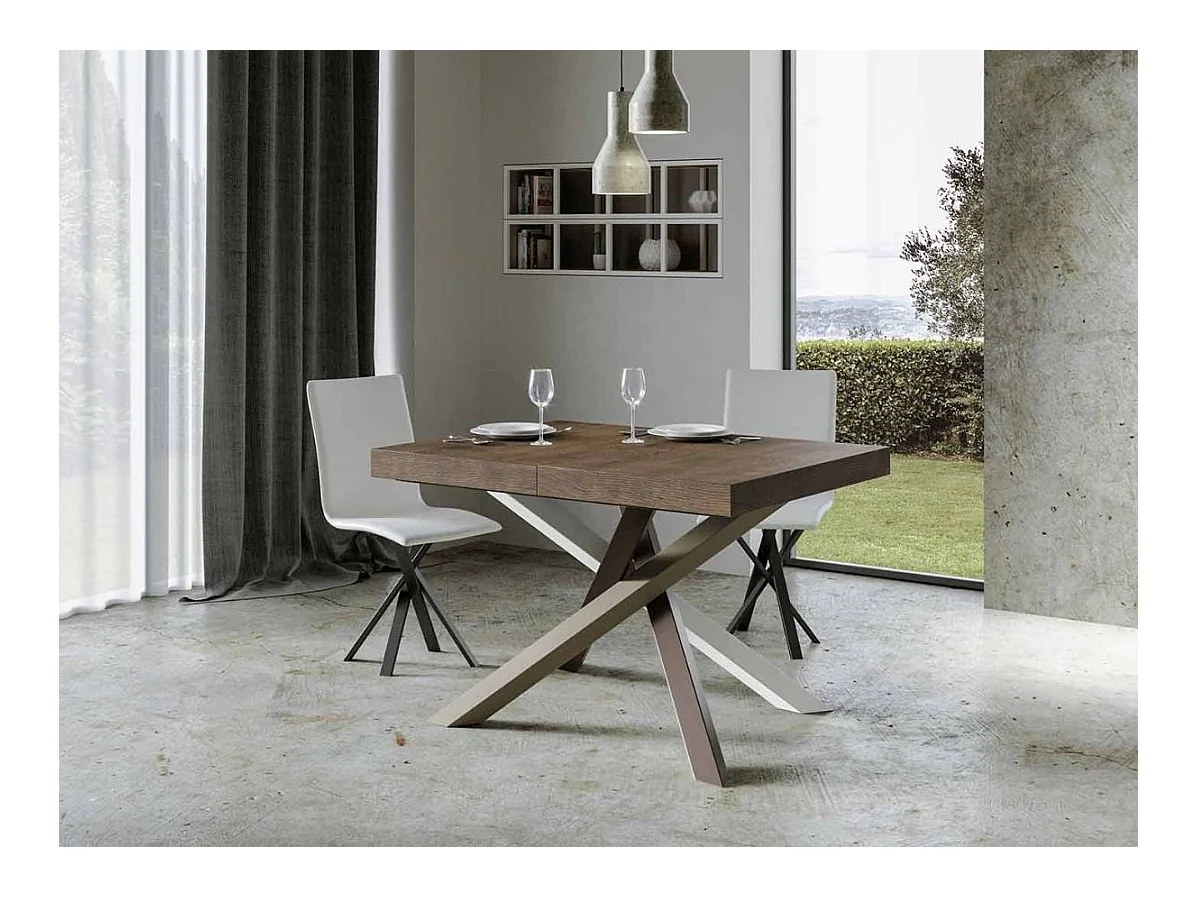 Petite table à manger design marron et pieds entrelacés 130cm Artemis