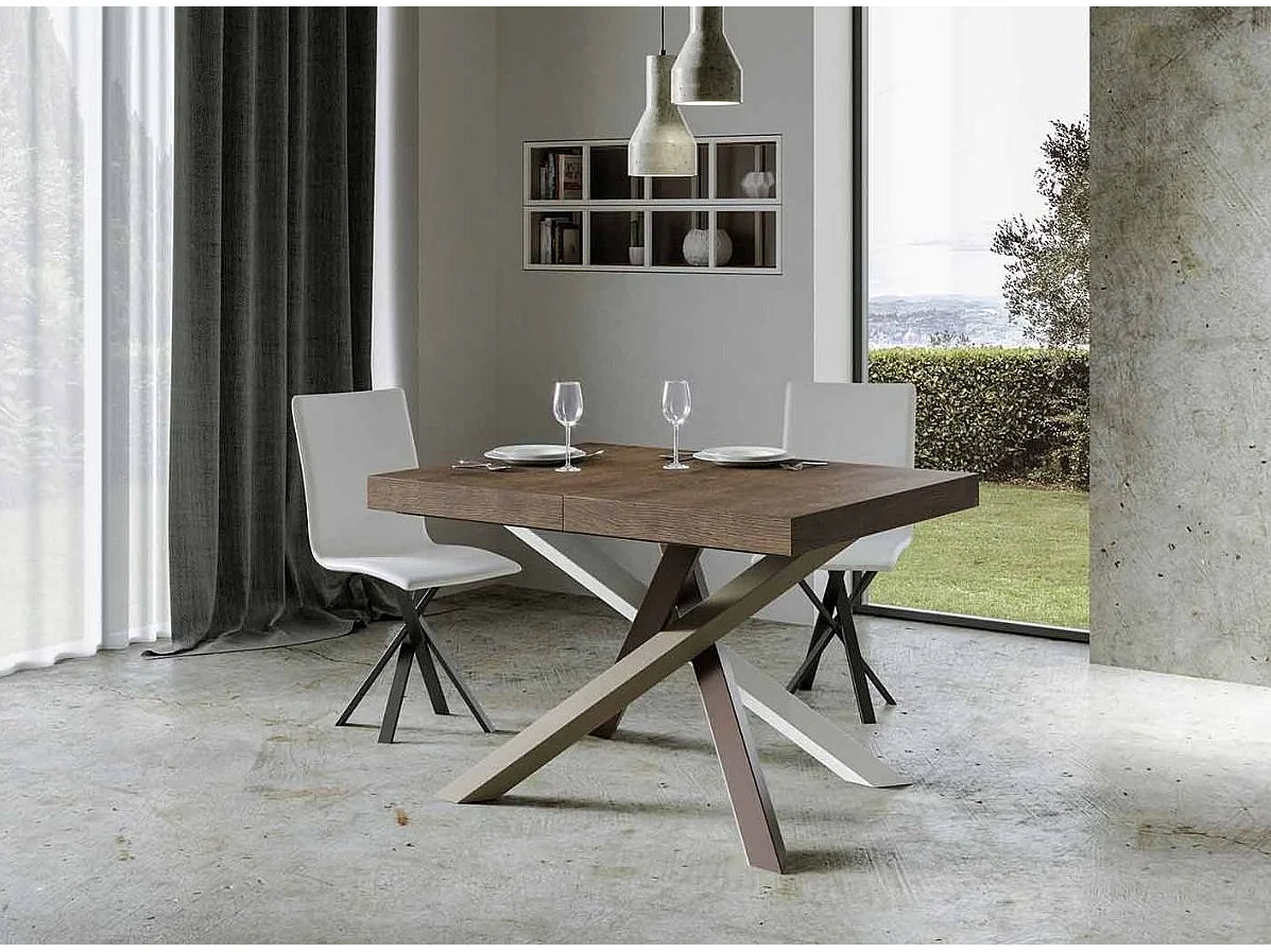 Petite table à manger design marron et pieds entrelacés 130cm Artemis