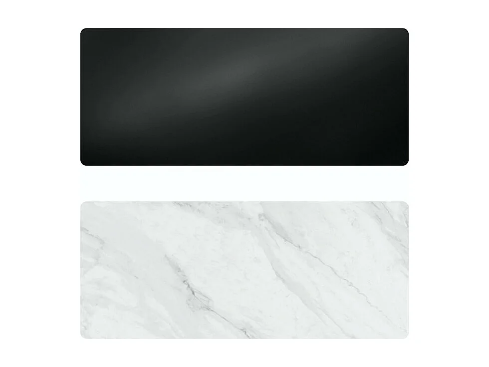 Rechthoekige tafel met gemarmerd grijs keramiek blad en zwart stalen poten Trypa 260 cm