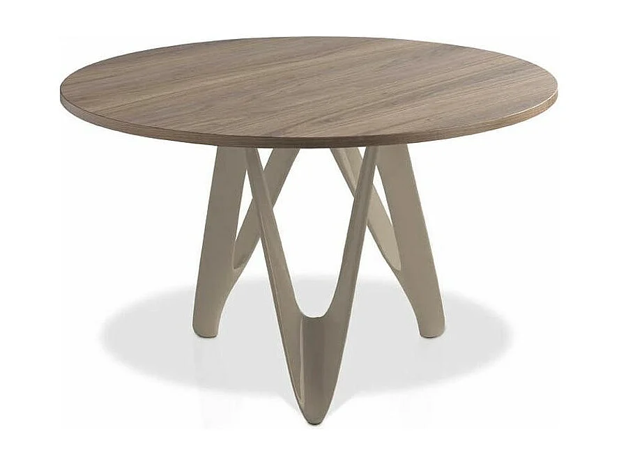 Table ronde plateau bois noyer et pied fibre de verre laqué marron Perla-Dimensions D 140 x H 76 cm