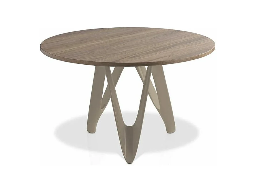 Table ronde plateau bois noyer et pied fibre de verre laqué marron Perla-Dimensions D 140 x H 76 cm