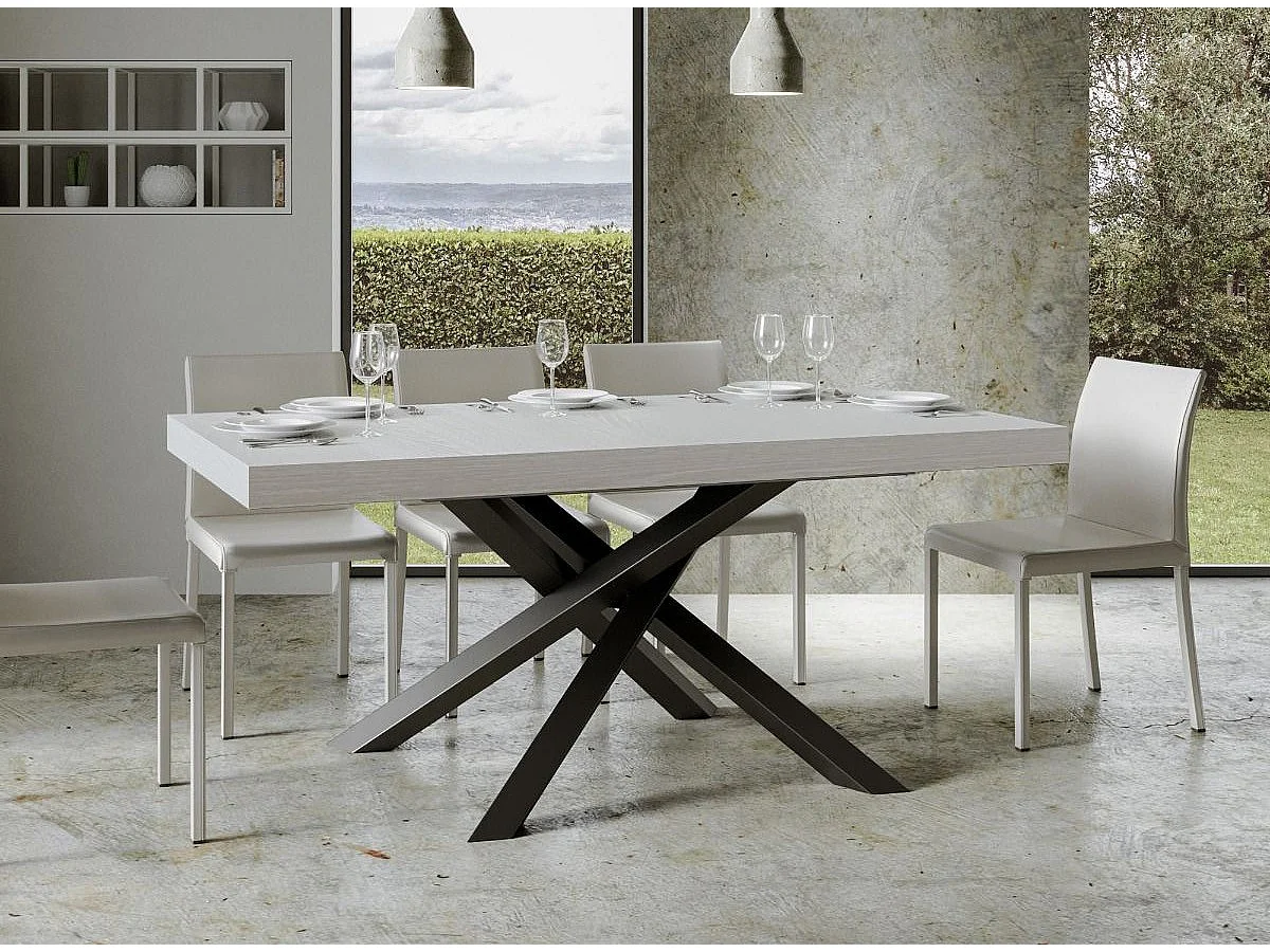 Table italienne blanche et pieds entrelacés gris foncé 180cm Artemis