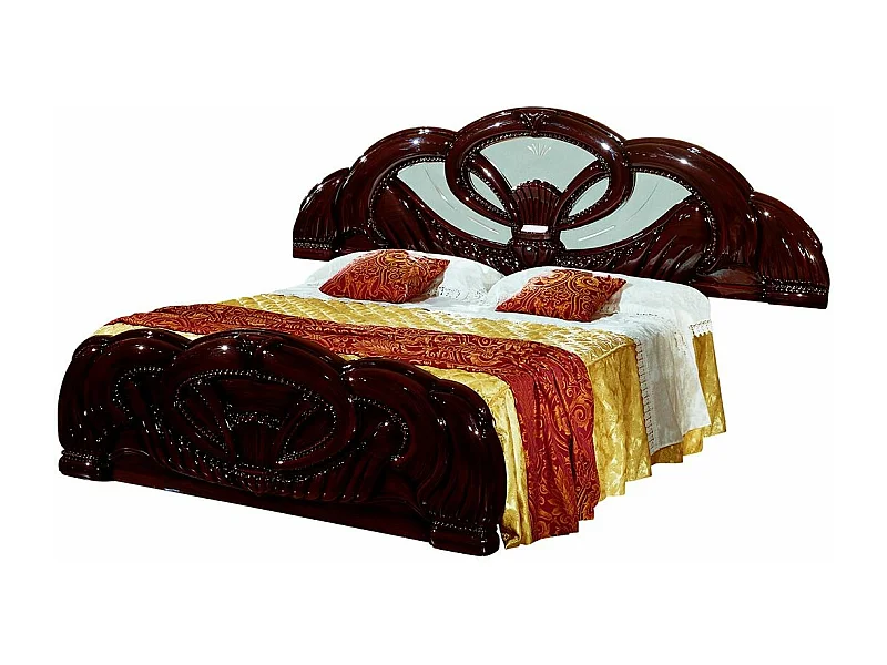 Lit baroque moulures entrelacées bois brillant acajou Venize 160x200