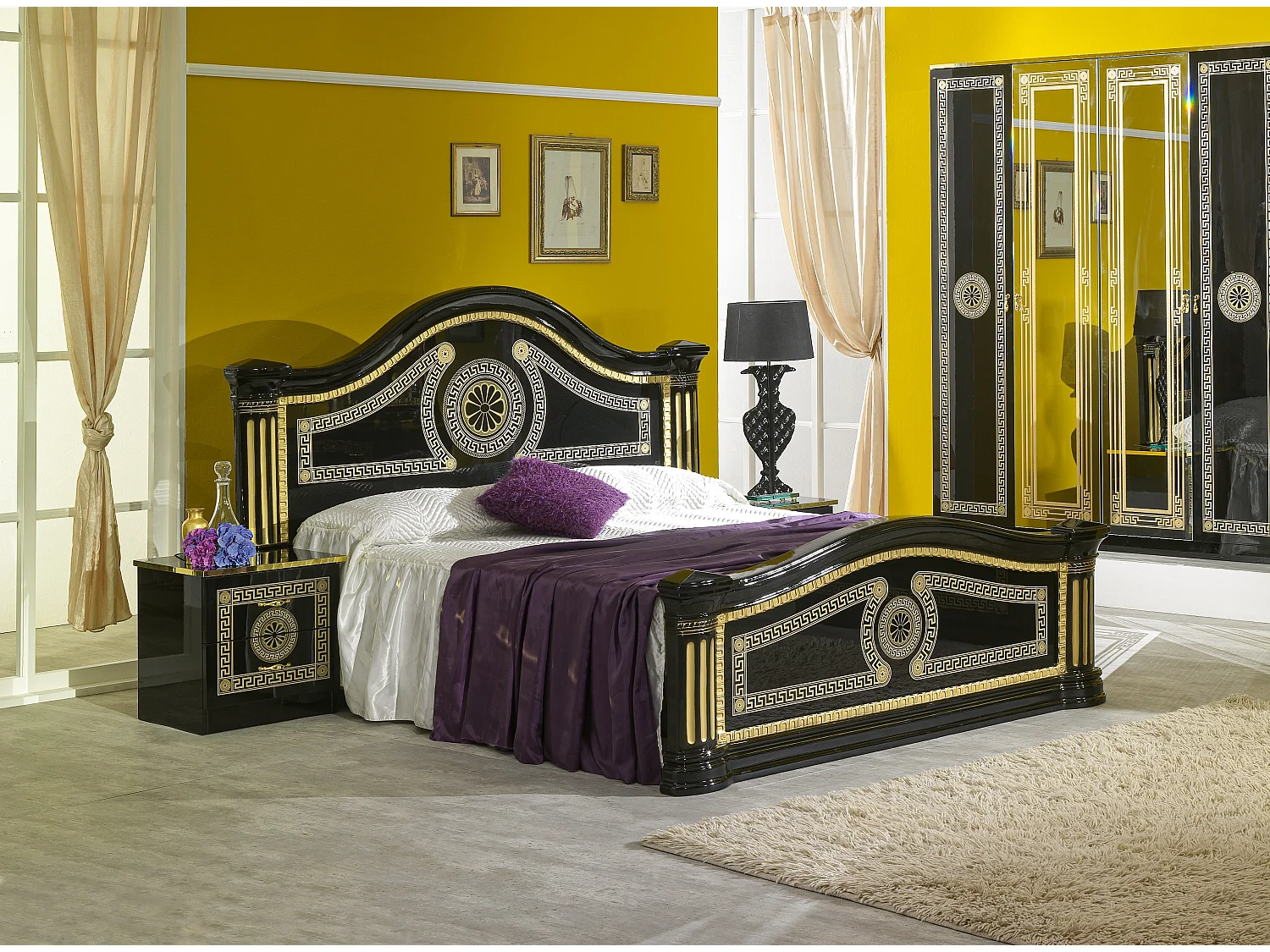 Lit design laqué noir et doré Savana 180x200