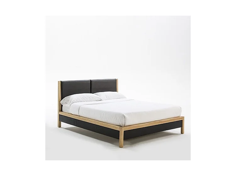 Lit similicuir noir et bois massif clair 150x190 Metia