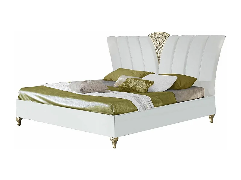 Lit design laqué blanc et doré Jade 180x200