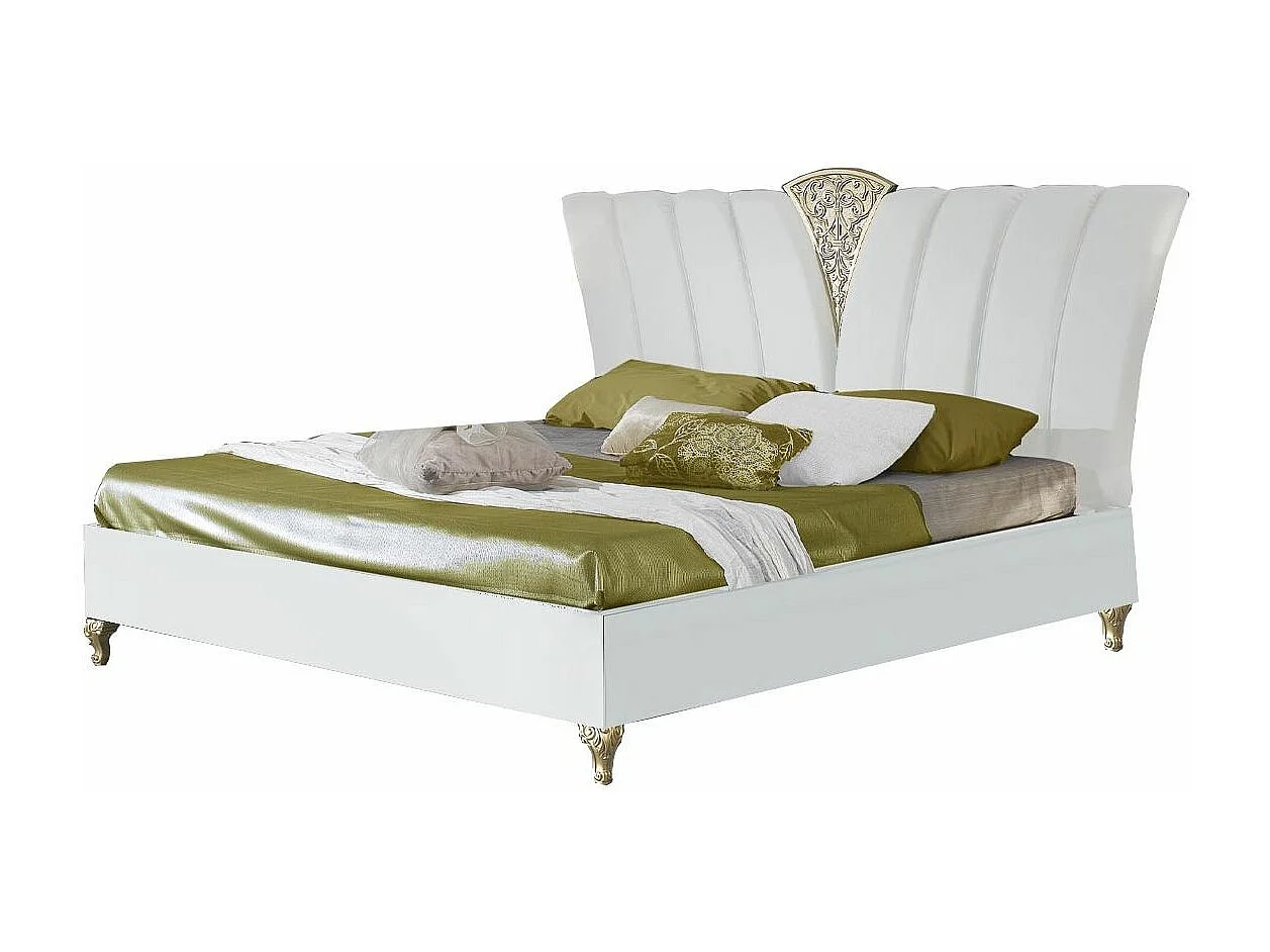 Lit design laqué blanc et doré Jade 180x200