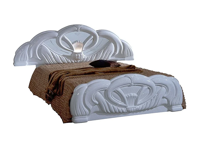 Barok bed met verweven lijstwerk in glanzend wit hout Venize 160x200 cm