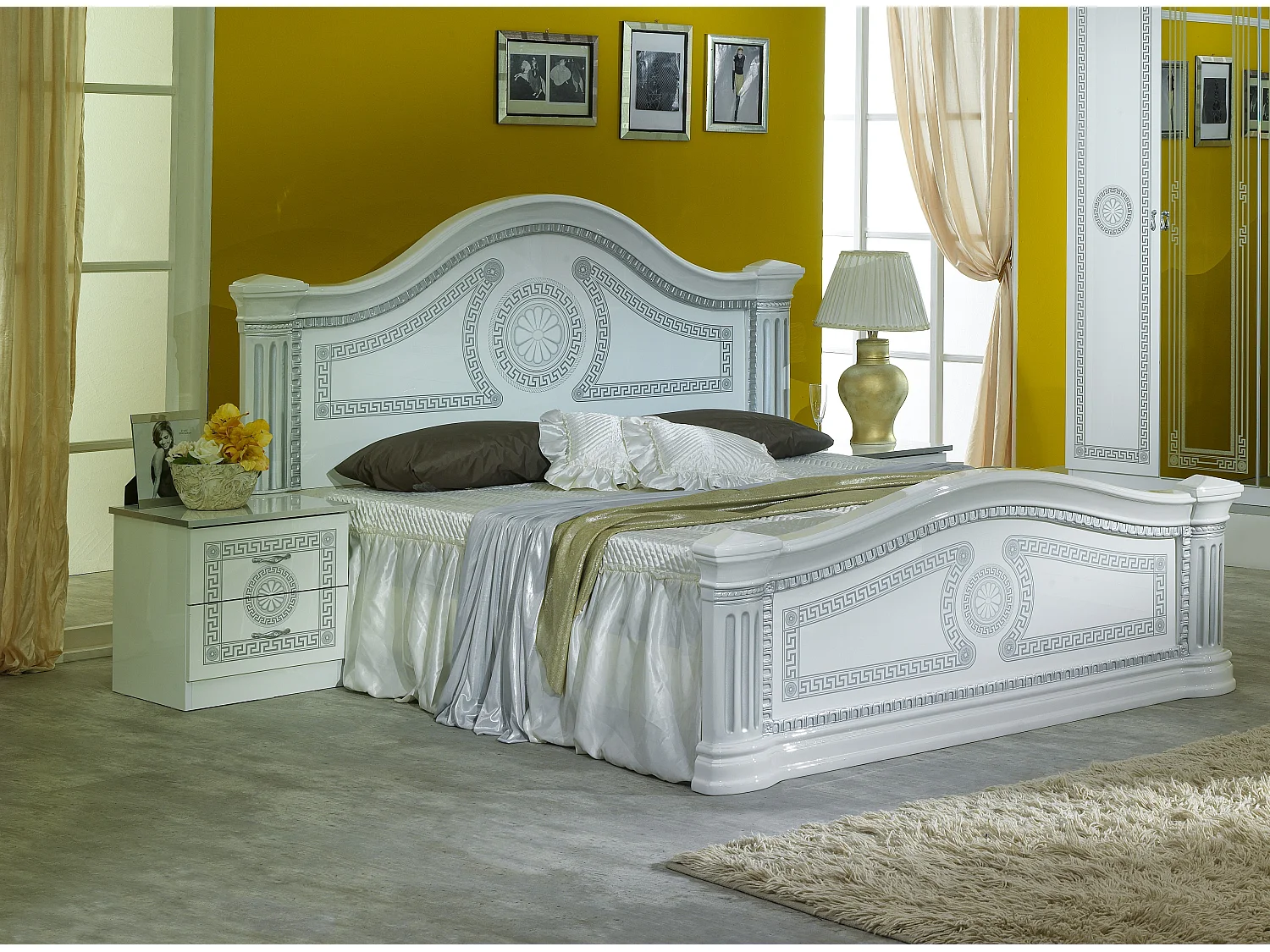 Lit design laqué blanc et gris Savana 160x200