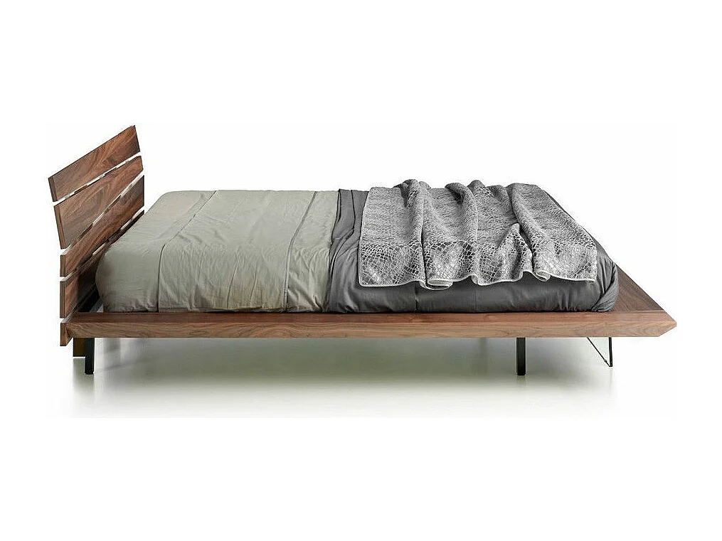 Lit double 150x200 bois noyer et verre trempé Ponza