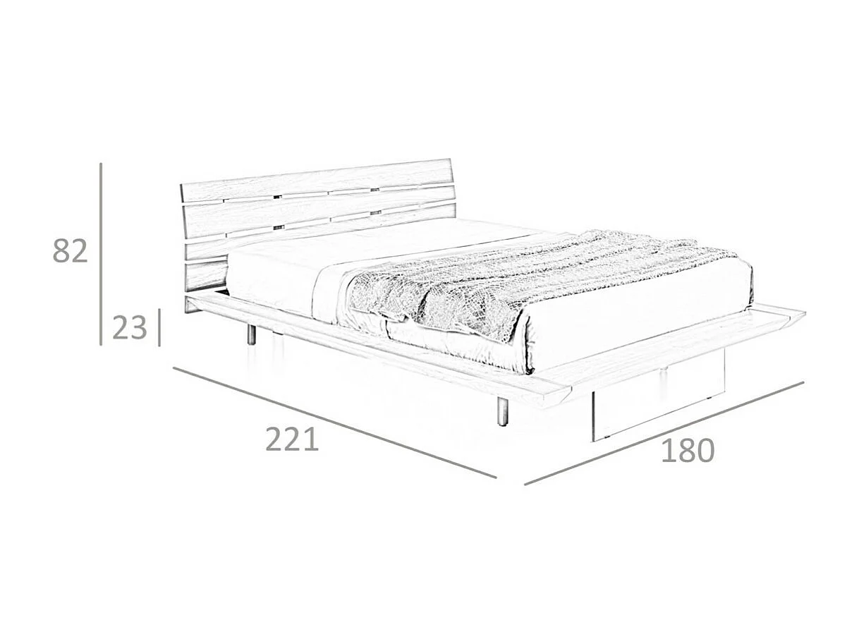Lit double 150x200 bois noyer et verre trempé Ponza