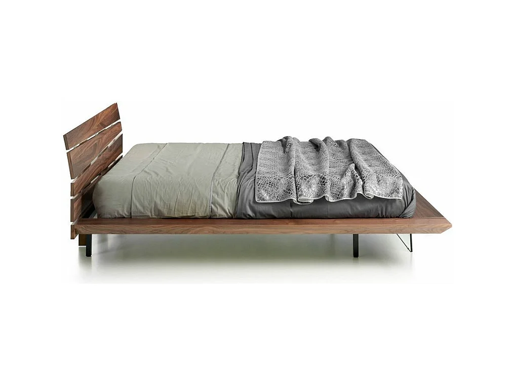 Lit double 150x200 bois noyer et verre trempé Ponza