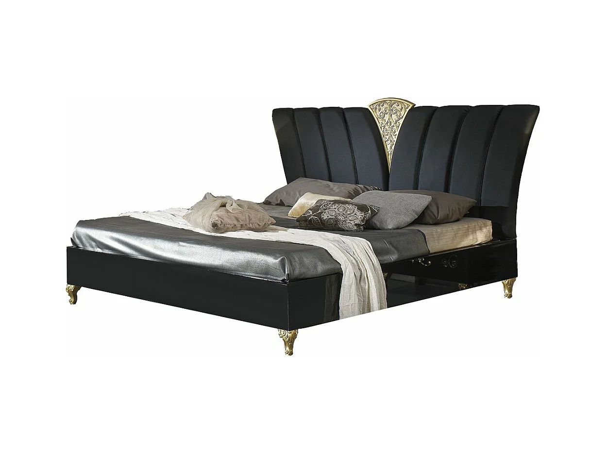 Lit design bois laqué noir et doré Jade 180x200