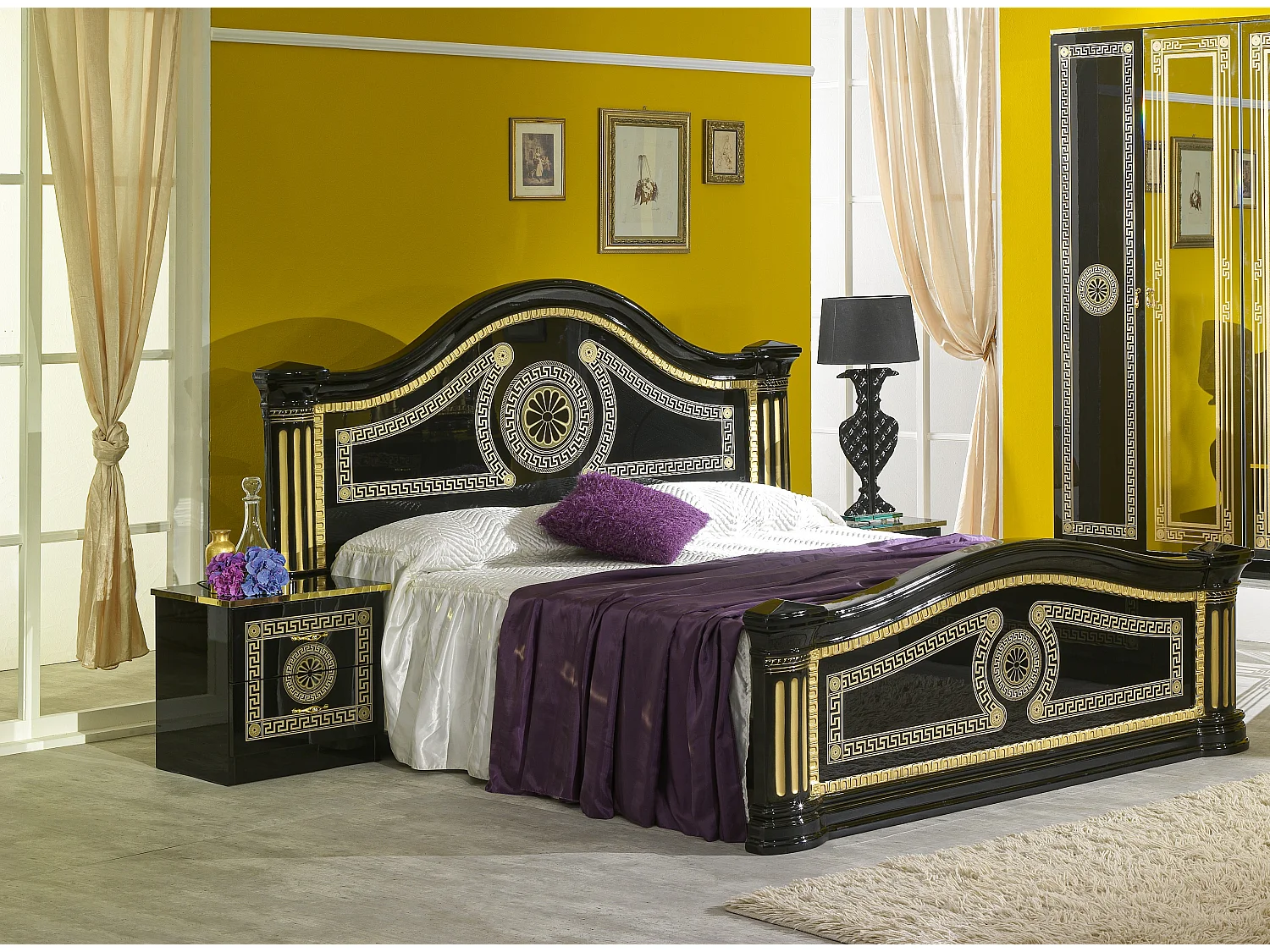 Lit design laqué noir et doré Savana 160x200