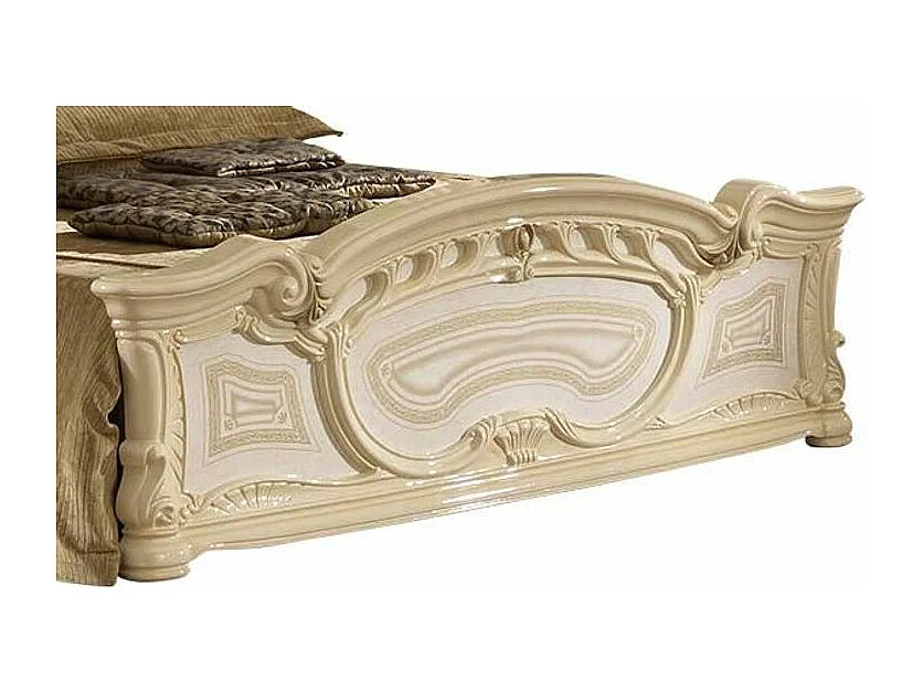 Lit adulte laqué beige tête de lit capitonnée simili cuir beige Soraya 180x200