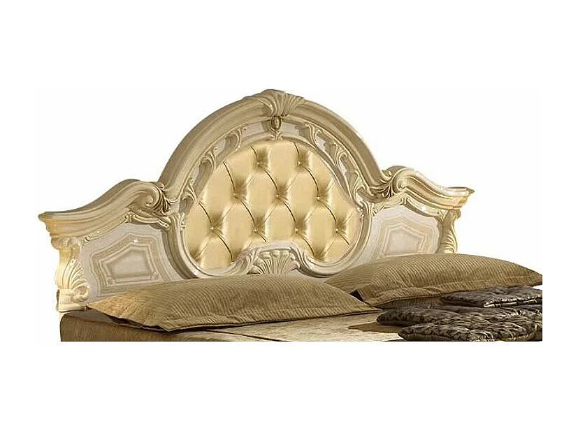 Lit adulte laqué beige tête de lit capitonnée simili cuir beige Soraya 180x200
