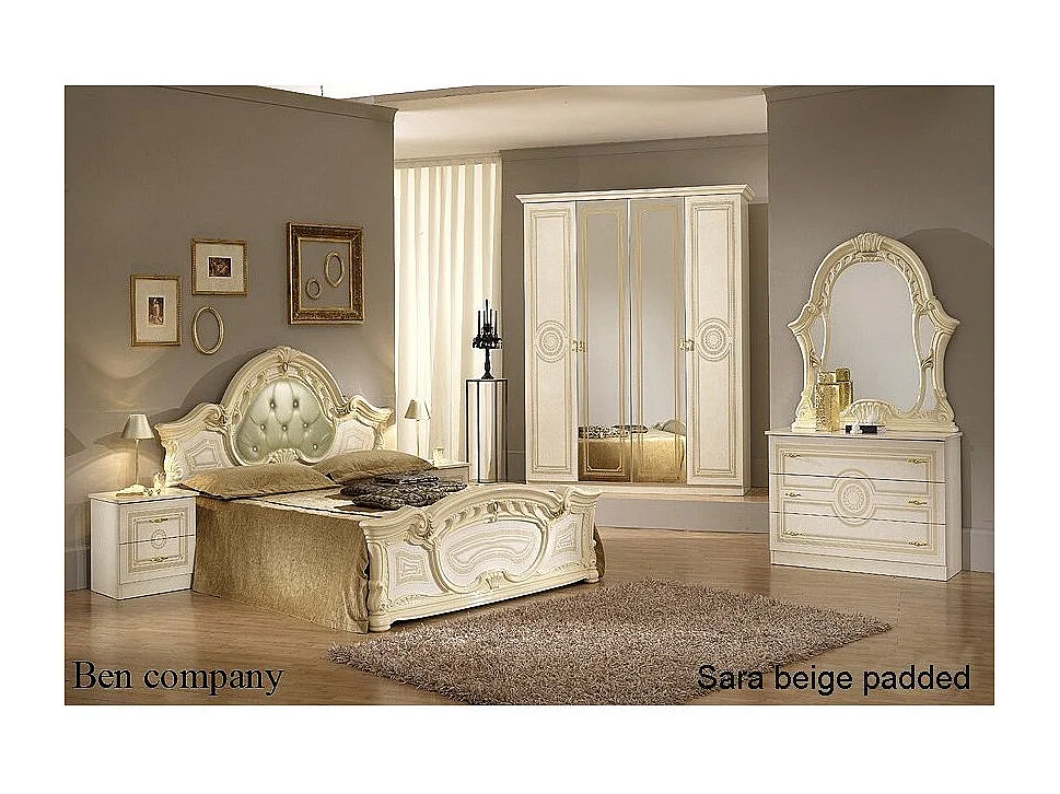 Beige gelakt volwassen bed gevoerd hoofdbord in beige kunstleer Soraya 180x200 cm