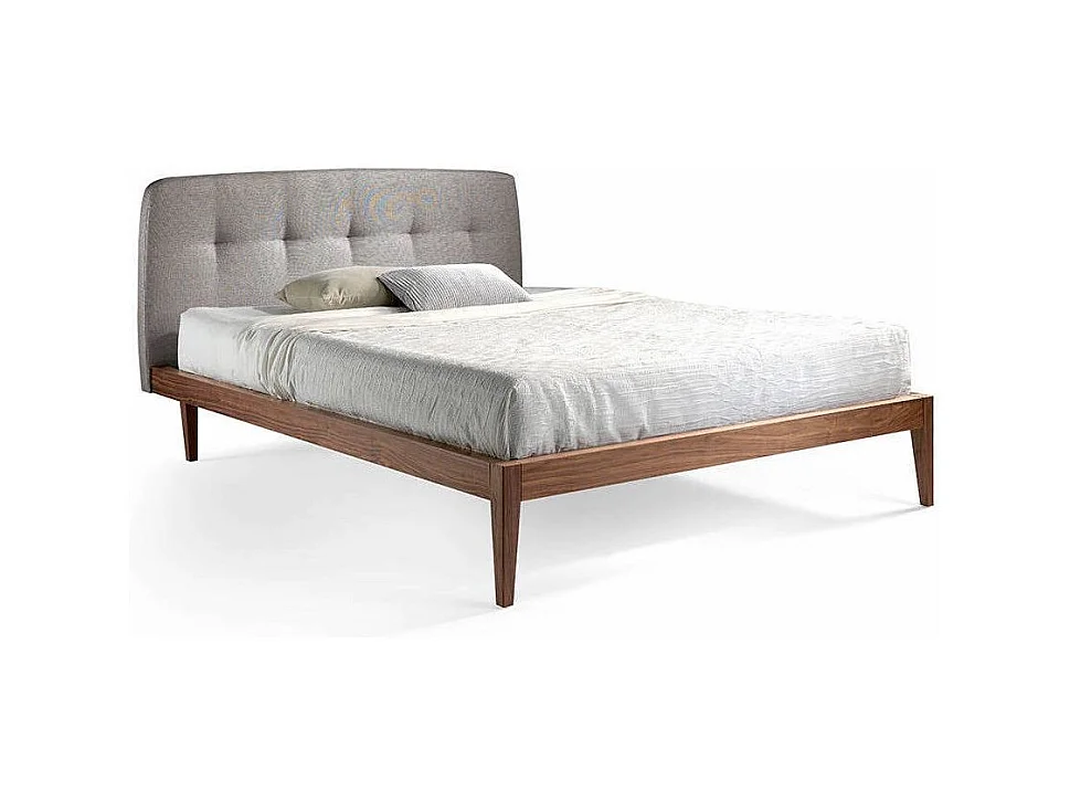Tweepersoonsbed 150x200 cm walnoothout en hoofdeinde in Noviza-stof-Kleur DUO 07