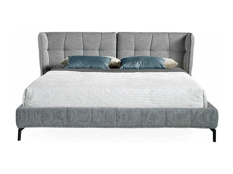 Lit double 180x200 capitonné tissu gris Clever