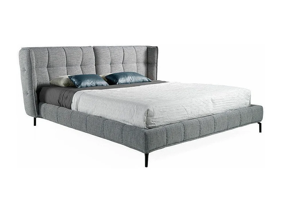 Lit double 180x200 capitonné tissu gris Clever