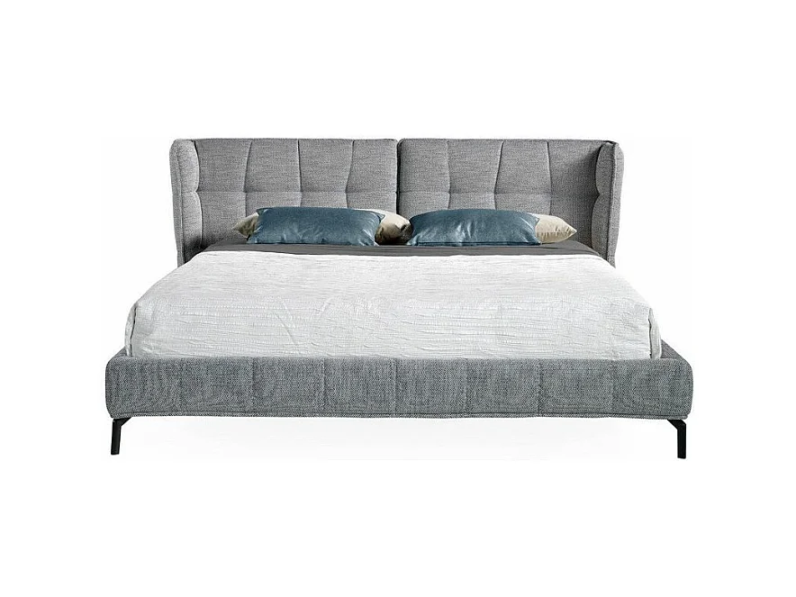 Lit double 180x200 capitonné tissu gris Clever