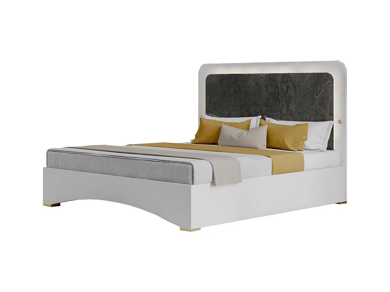 Lit blanc et gris brillant marbré doré avec Led Dova-160x200