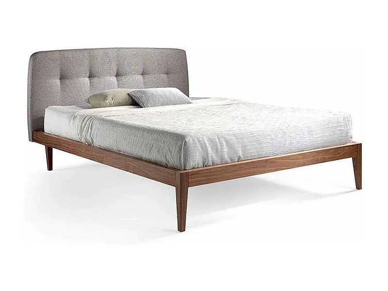 Tweepersoonsbed 150x200 cm walnoothout en hoofdeinde in Noviza-stof-Kleur DUO 03