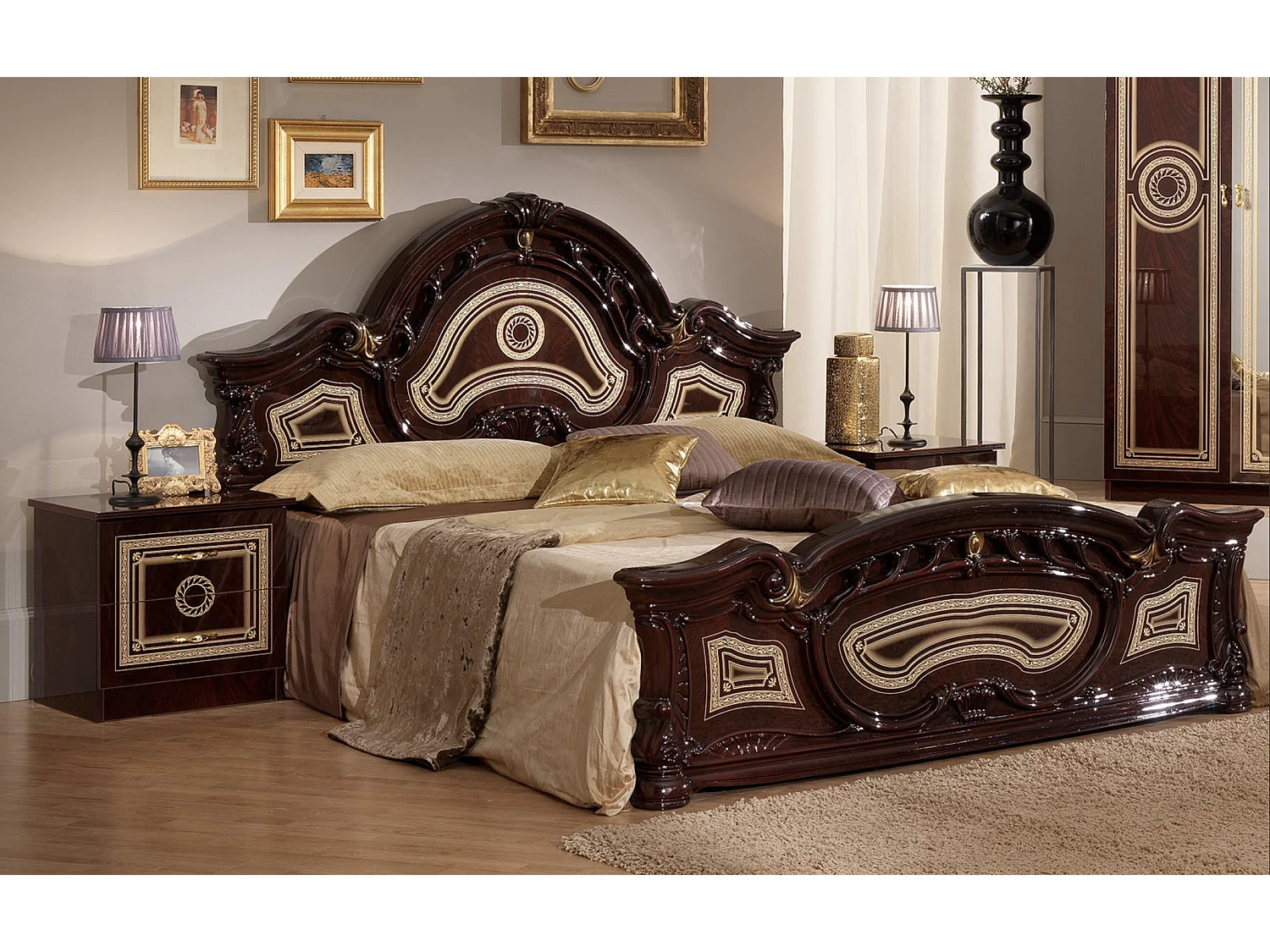 Lit baroque laqué acajou Soraya 160x200