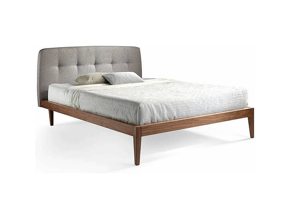 Tweepersoonsbed 150x200 cm walnoothout en hoofdeinde in Noviza-stof-Kleur DUO67