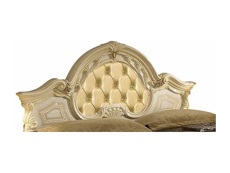 Beige gelakt volwassen bed gevoerd hoofdbord in beige kunstleer Soraya 160x200 cm
