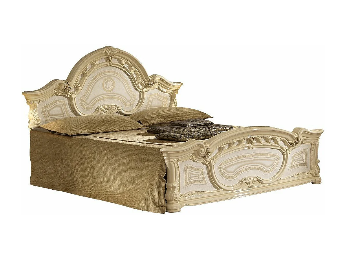 Lit baroque laqué beige Soraya 160x200
