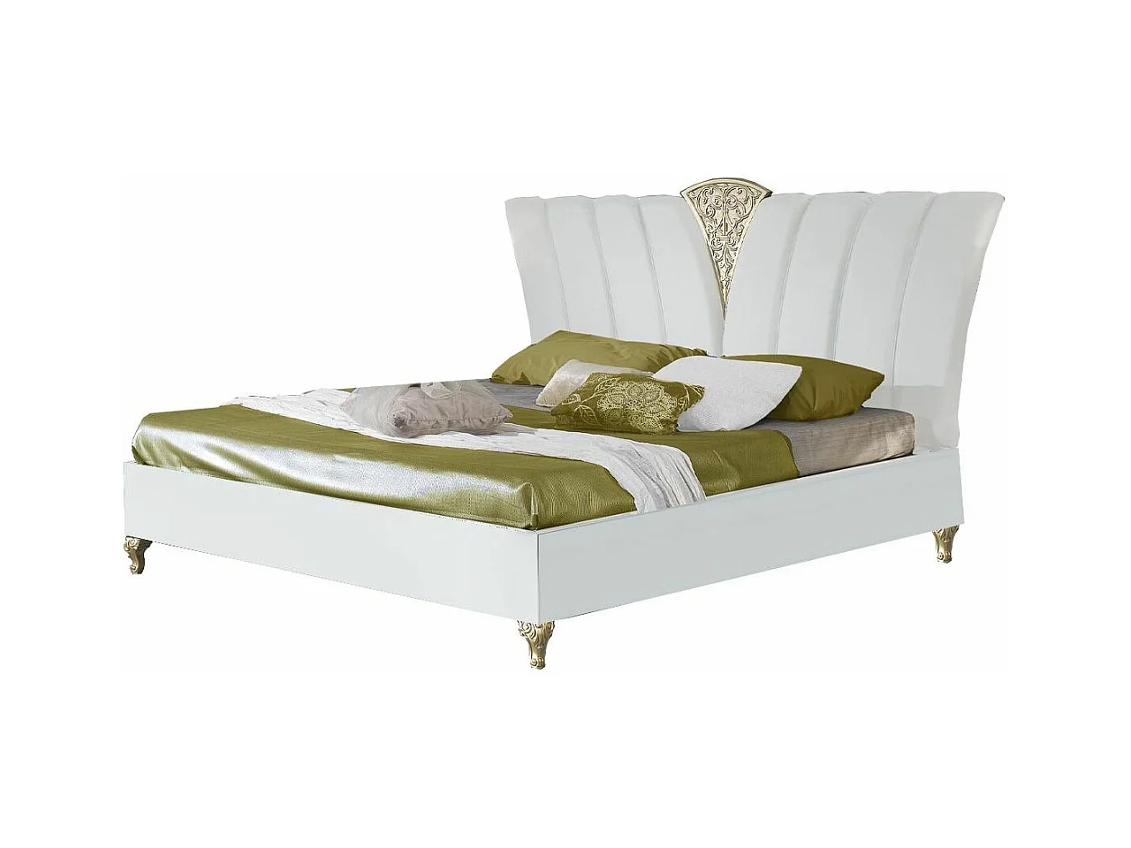 Lit design laqué blanc et doré Jade 160x200