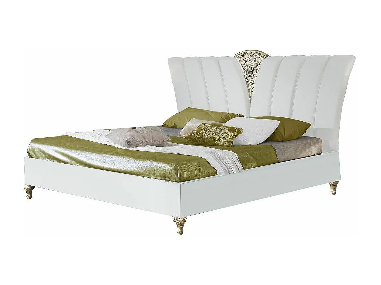 Lit design laqué blanc et doré Jade 160x200