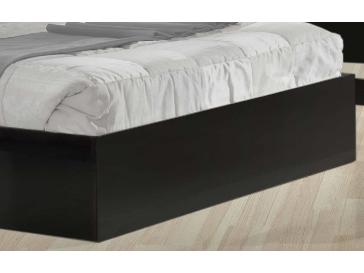 Lit design noir laqué et tête de lit capitonnée simili cuir noir avec Led Turin-160x200