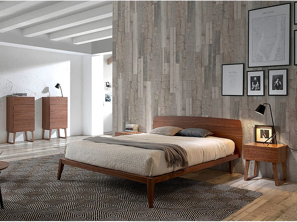 Lit double 150x200 bois noyer Ronika