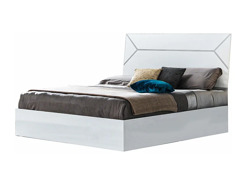 Designbed van wit gelakt hout en wit gelakt en zilverkleurig Diamanto-hoofdeinde-Slapen 160x200cm