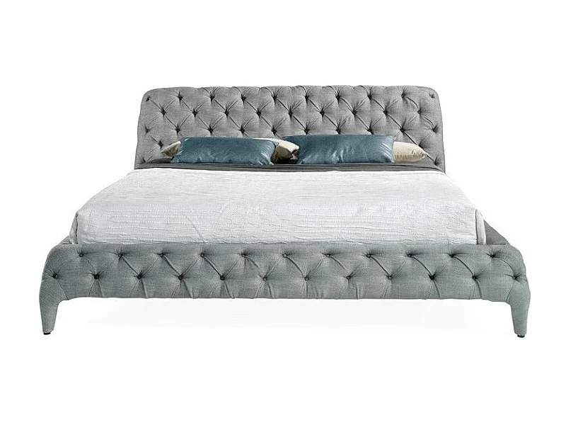 Lit double 180x200 capitonné tissu gris Kanza