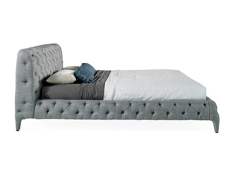 Lit double 180x200 capitonné tissu gris Kanza